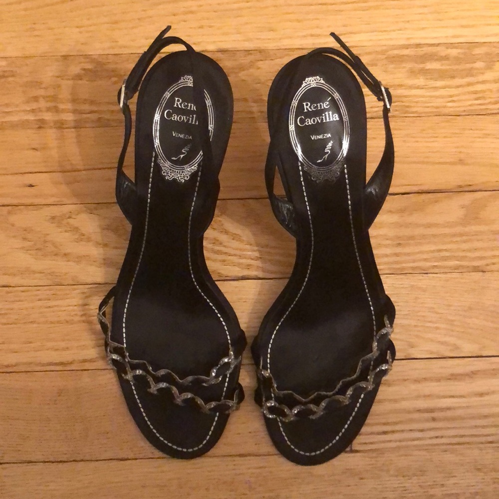 René Caovilla Black Rhinestones Slingback …